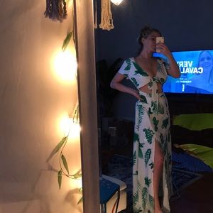 White and green palm dress